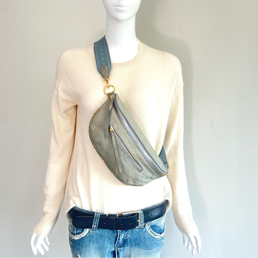 Hammitt Sage Green Leather Crossbody Sling Bag with Gold Hardware